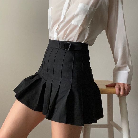 Poster Girl Dolls Kill Black Pleated Mini Skirt w/ Belt - Picture 1 of 8